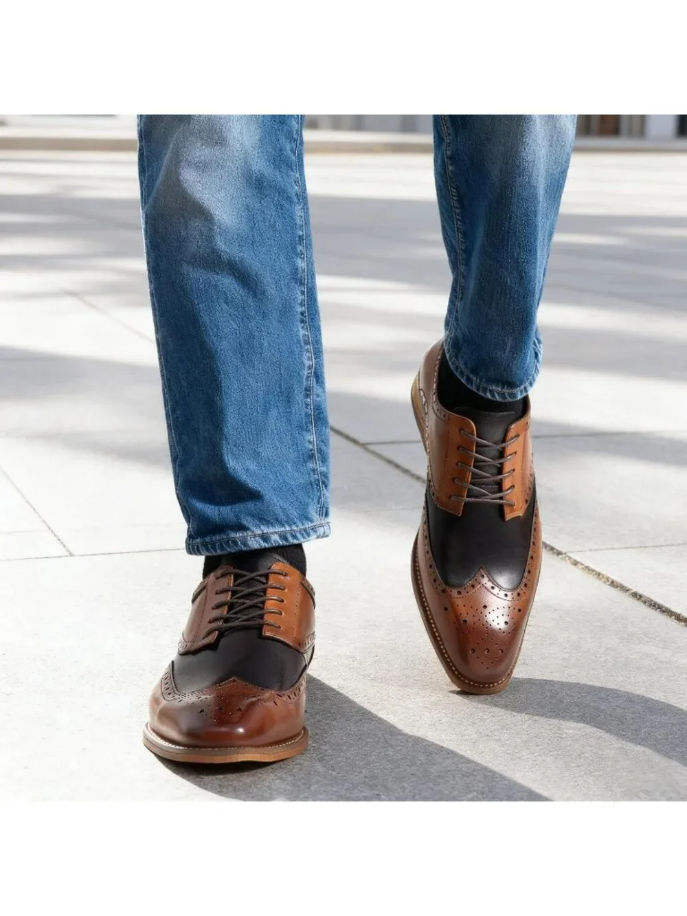 Mens Brown-Black Dunbar Wingtip Lace Up Formal Oxford Leather Brogue Dress Shoes